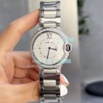 Replica Cartier Ballon Bleu White Dial Stainless Steel Diamond Bezel Watch 36mm